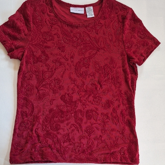 Jaclyn Smith Bold Red Elegant Short Sleeve Blouse - Picture 2 of 5